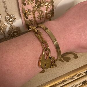 Michael Kors Gold Chain and Designer Bangle Cuff Bracelet Set